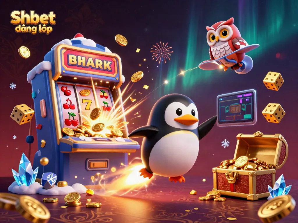 Experience thrilling gameplay with Shbet đăng nhập as the golden penguin blasts coins in a vibrant casino atmosphere.