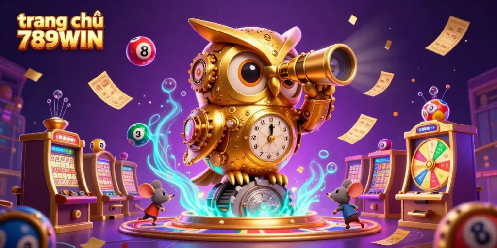 Experience the lively atmosphere of trang chủ 789WIN with vibrant lottery balls and cheerful characters in a dazzling casino.