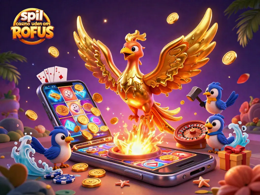 Experience exciting gaming with spil casino uden om ROFUS showcasing vibrant 3D characters and casino elements.