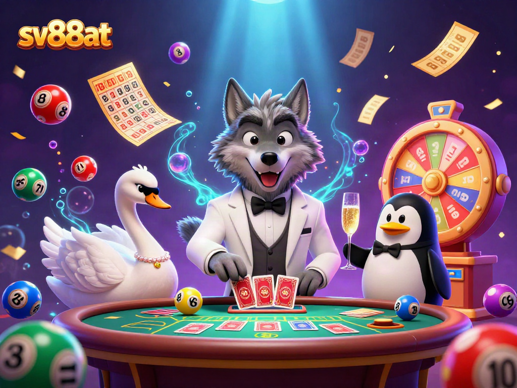 Place bets with sv88at featuring lively characters and dynamic gaming elements in a vibrant casino scene