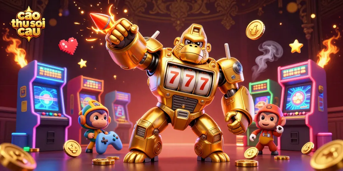 Spin to win with cao thu soi cau featuring a golden gorilla mech in a vibrant casino setting.