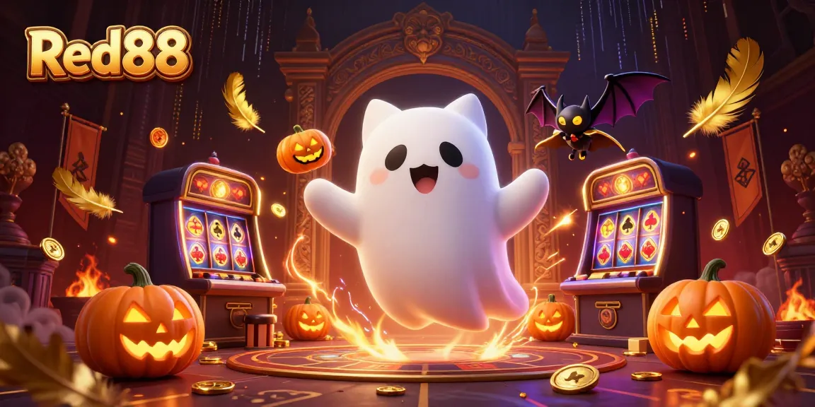 Experience the thrill of Red88 as a friendly ghost cat and bat companion explore a haunted casino.