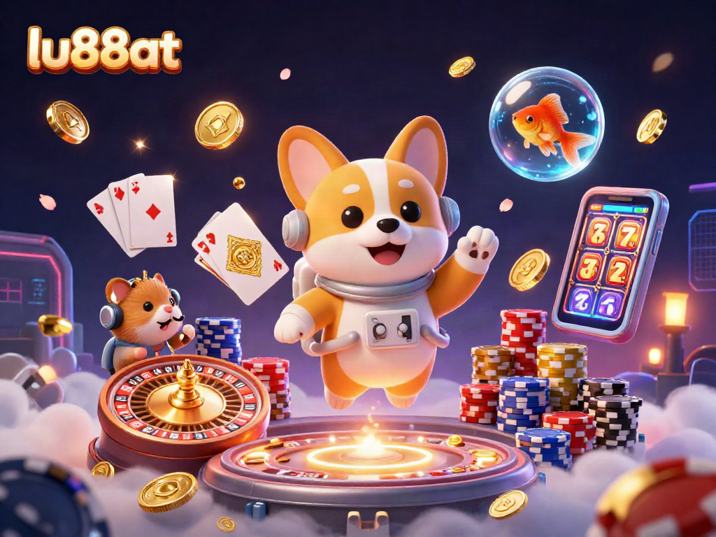 Join the exciting fun at lu88at with a vibrant space casino scene featuring animated characters.