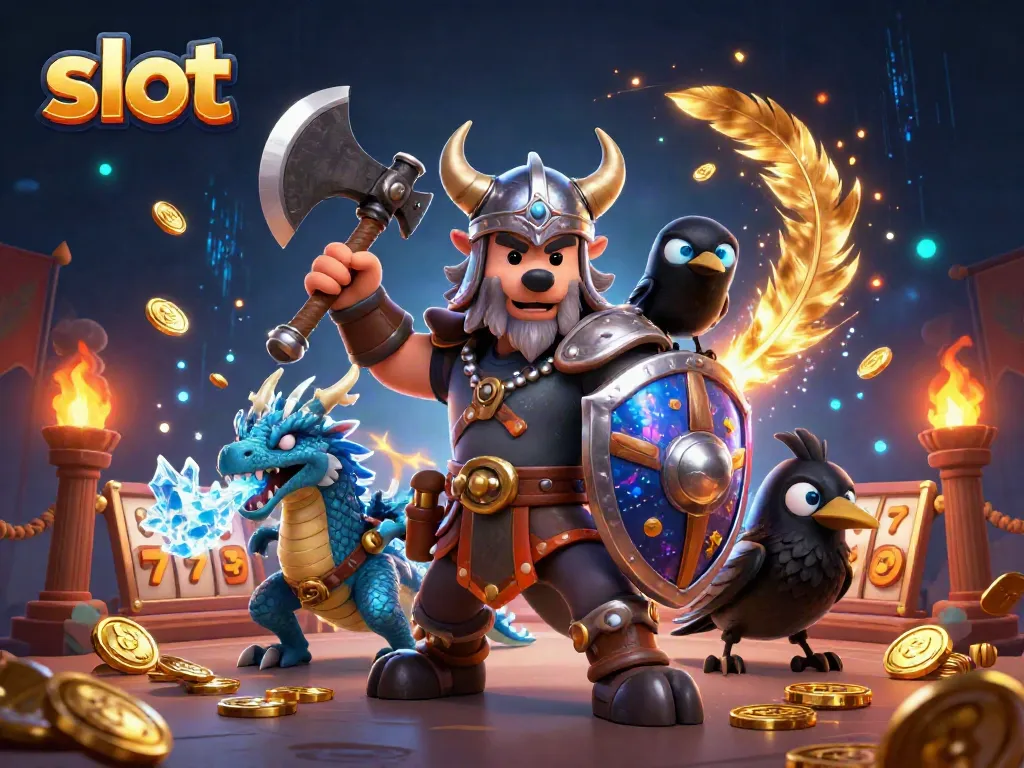 Spin the reels and enjoy the jackpot slot experience with Viking warrior and dragon.