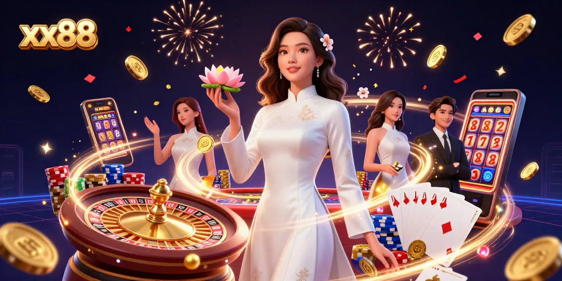 Experience the thrill of winning at xx88 with vibrant casino elements flying in a dynamic 3D scene.