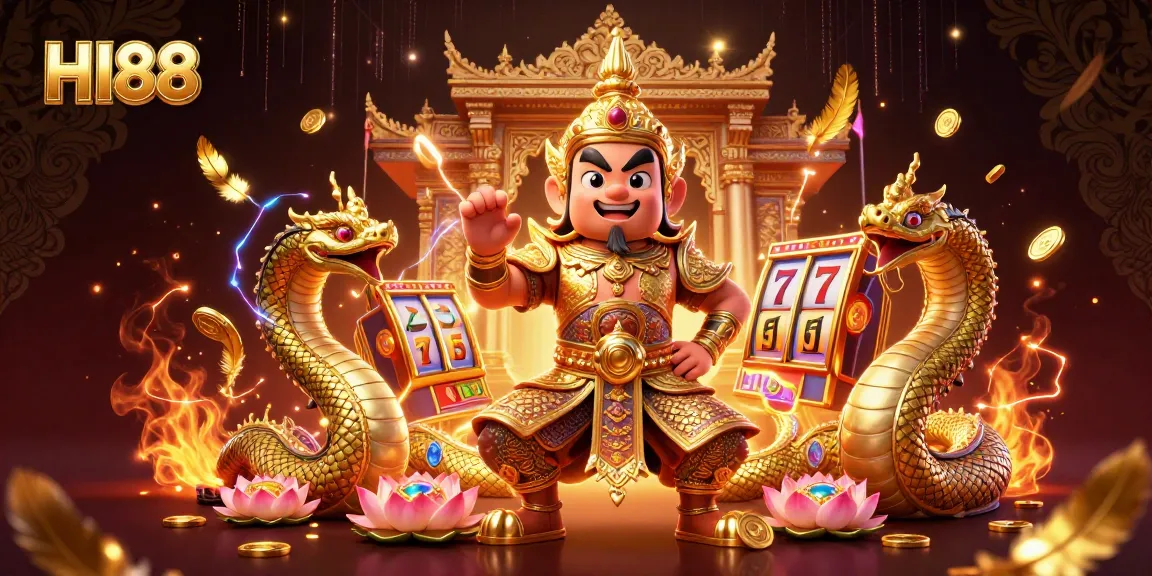 Experience thrilling gaming action at HI88 with vibrant, dynamic casino elements and characters.