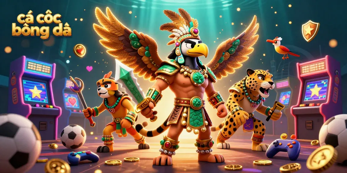 Experience cá cược bóng đá with a dynamic scene of Aztec warriors, sports elements, and vibrant casino aesthetics.