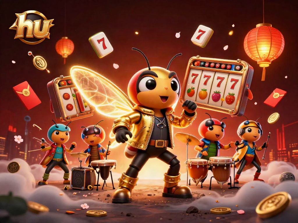 Experience exciting casino vibes with hu-themed 3D rock star scenes filled with slot elements.
