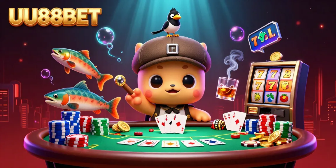 Experience the vibrant gaming world of UU88BET with a playful Loch Ness monster and poker ambiance.