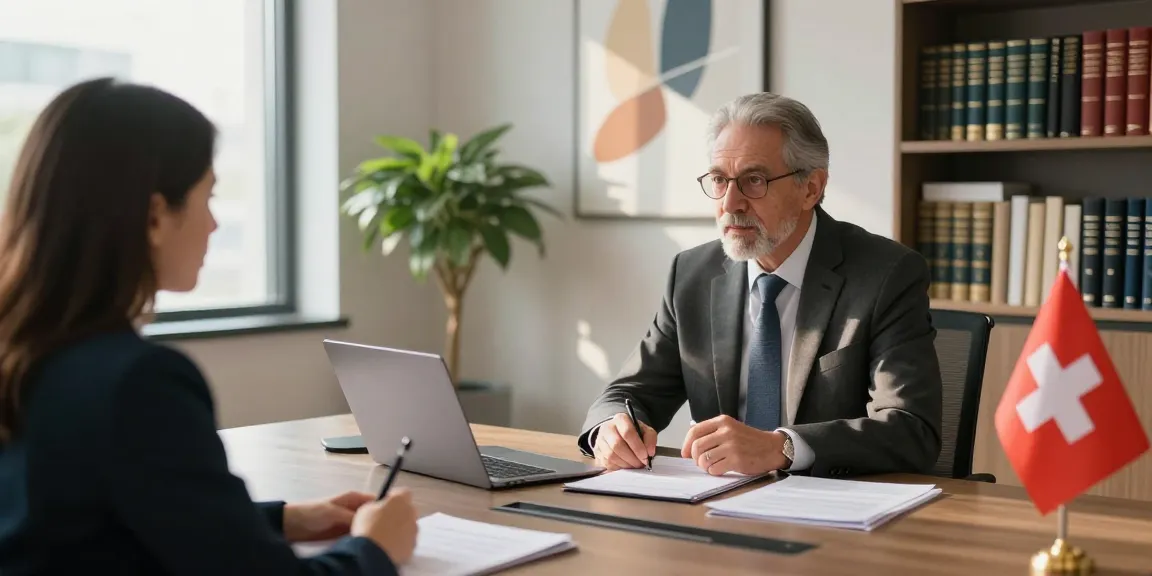 Consultation at Valken Legal, showcasing a personal lawyer-client interaction in a Swiss office.