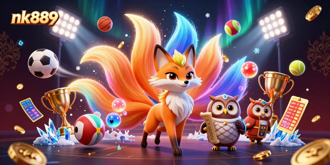 Experience thrilling bets with nk889 in this vibrant 3D casino illustration featuring animated characters and sports elements.