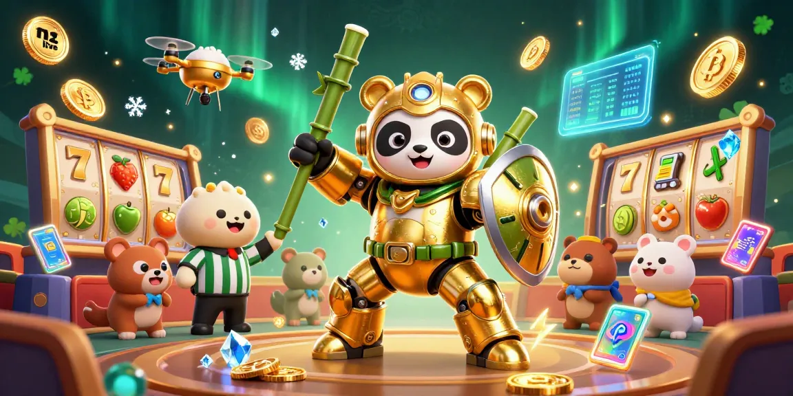 Experience the thrill of m3 live as a mech-suit panda battles with vibrant slot elements and crypto coins.