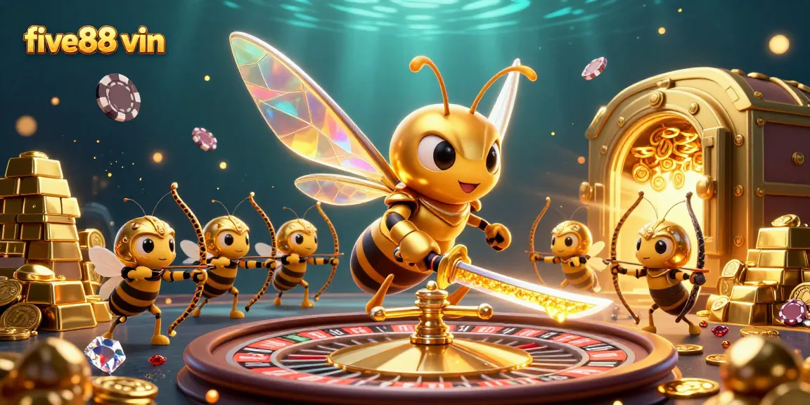Engage with the thrill of five88 vin as a golden hornet leads a vibrant casino treasure adventure.