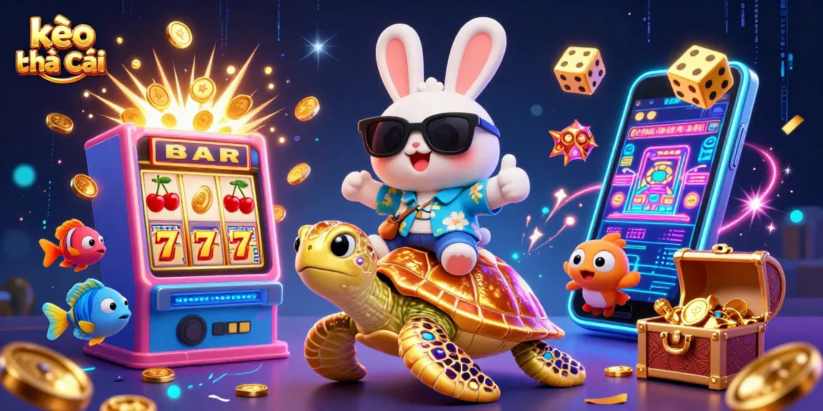 Engage with kèo nhà cái through a vibrant 3D illustration showcasing exciting casino elements and characters, emphasizing fun and thrill.