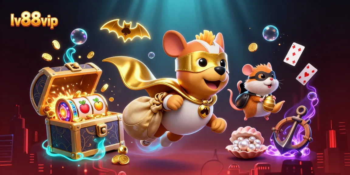 Experience the excitement of lv88vip with a cartoon superhero dog flying and treasures overflowing.