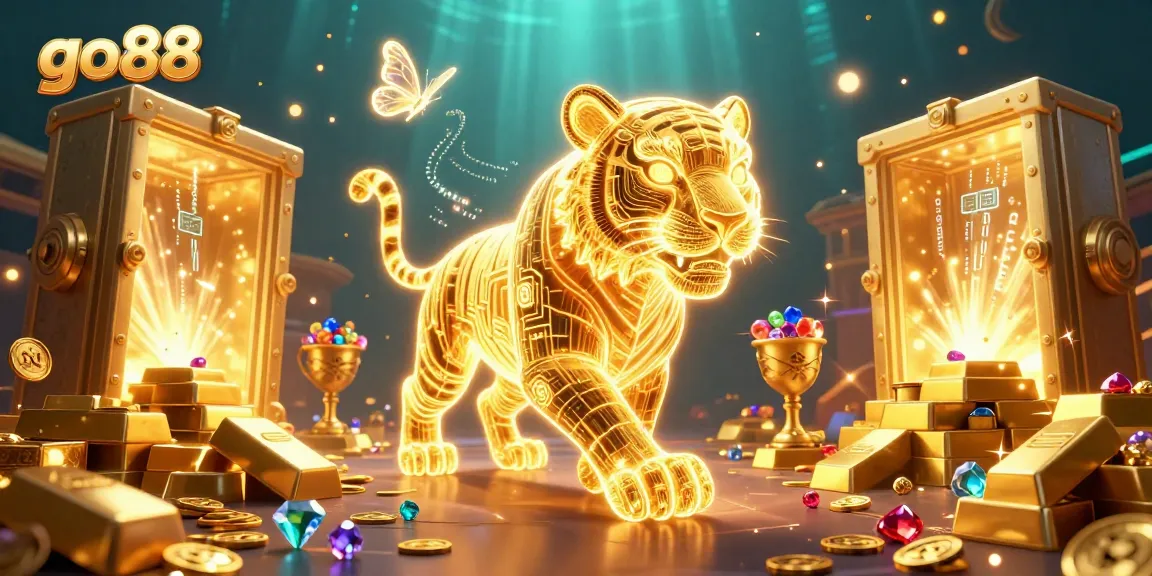Experience thrilling wins at go88, featuring a neon-wireframe tiger in a vibrant casino landscape.
