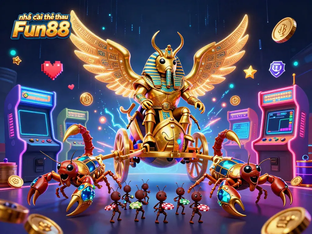 Participate in thrilling gaming action at Nhà cái thể thao Fun88 with a vibrant casino illustration showcasing dynamic characters and gaming elements.