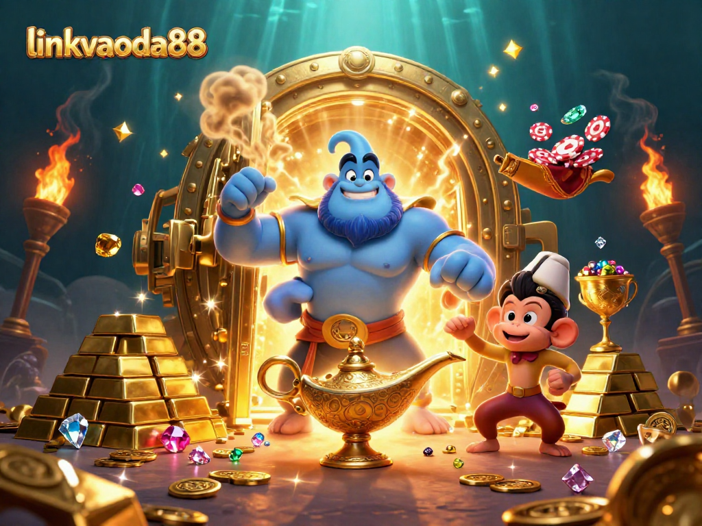 Experience the magic of linkvaoda88 as the genie grants blessings with golden treasure!