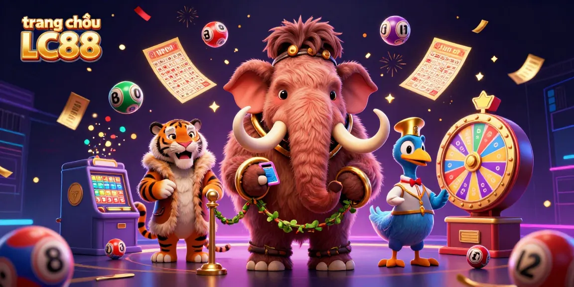 Experience the excitement of trang chủ LC88 with vibrant lottery balls and whimsical characters at a dynamic casino event.