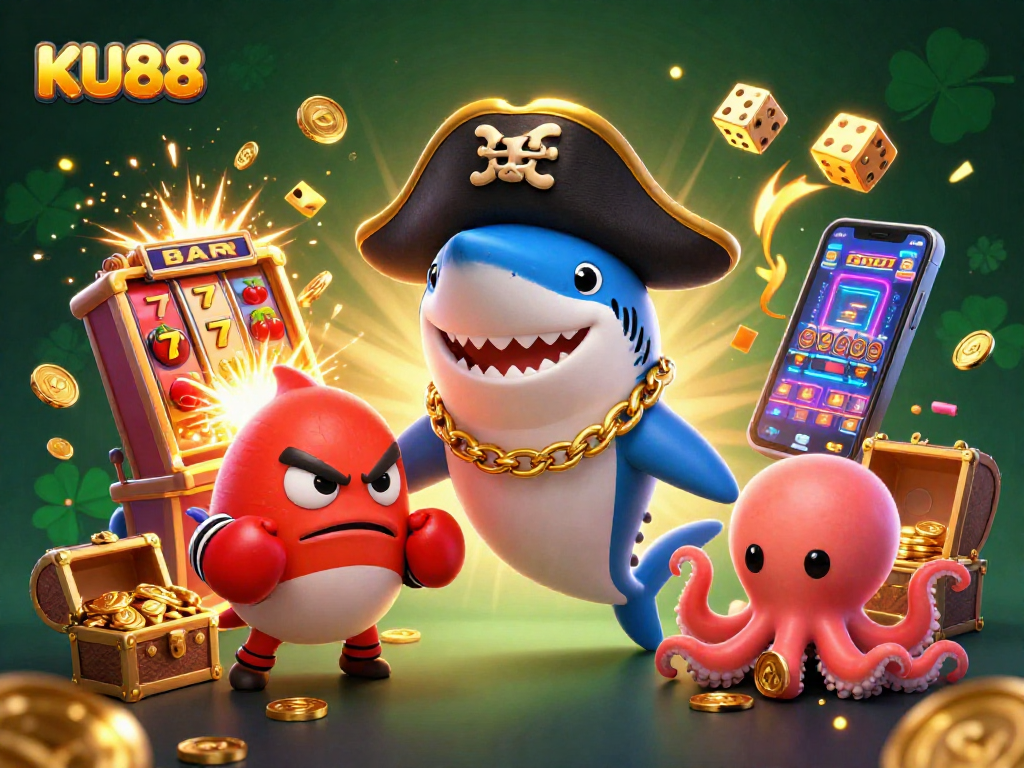 Win big at KU88 with a dynamic scene of casino characters celebrating a jackpot explosion!