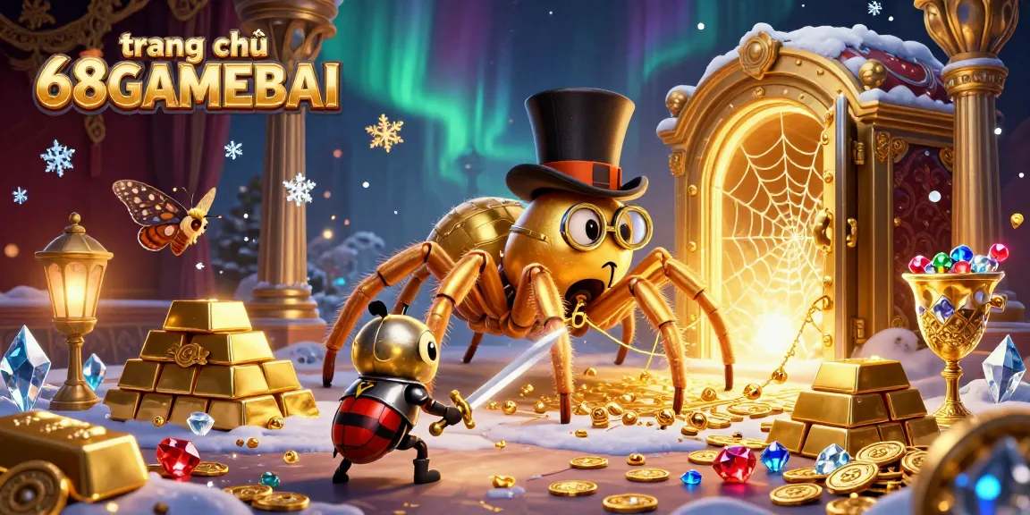 Engage with the vibrant casino world of trang chủ 68GAMEBAI featuring a daring beetle knight and a golden tarantula.