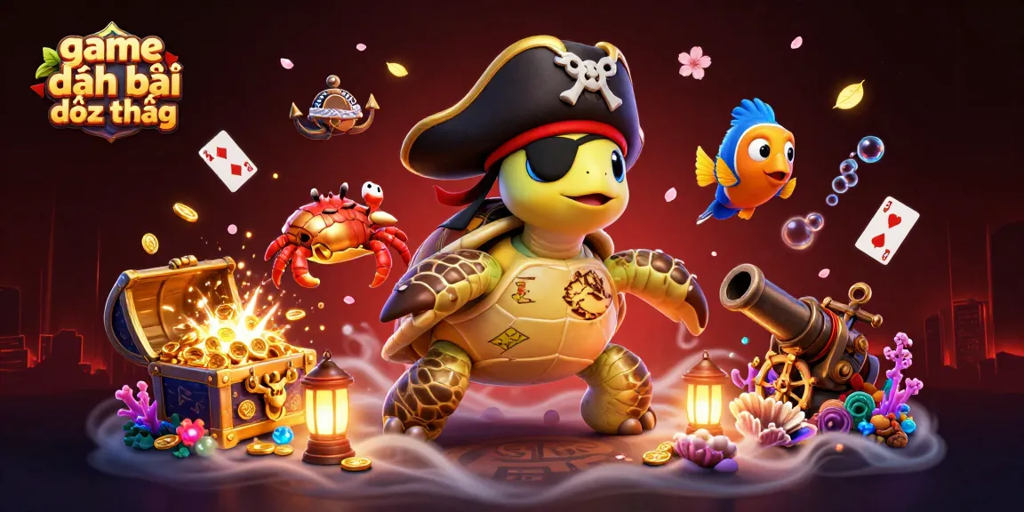 Engage with exciting game đánh bài đổi thưởng as a pirate turtle leads a treasure hunt through vibrant underwater realms.