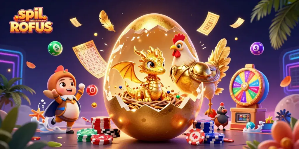 Experience the thrill of spil casino uden om ROFUS with vibrant gaming elements and cartoon dragon imagery.
