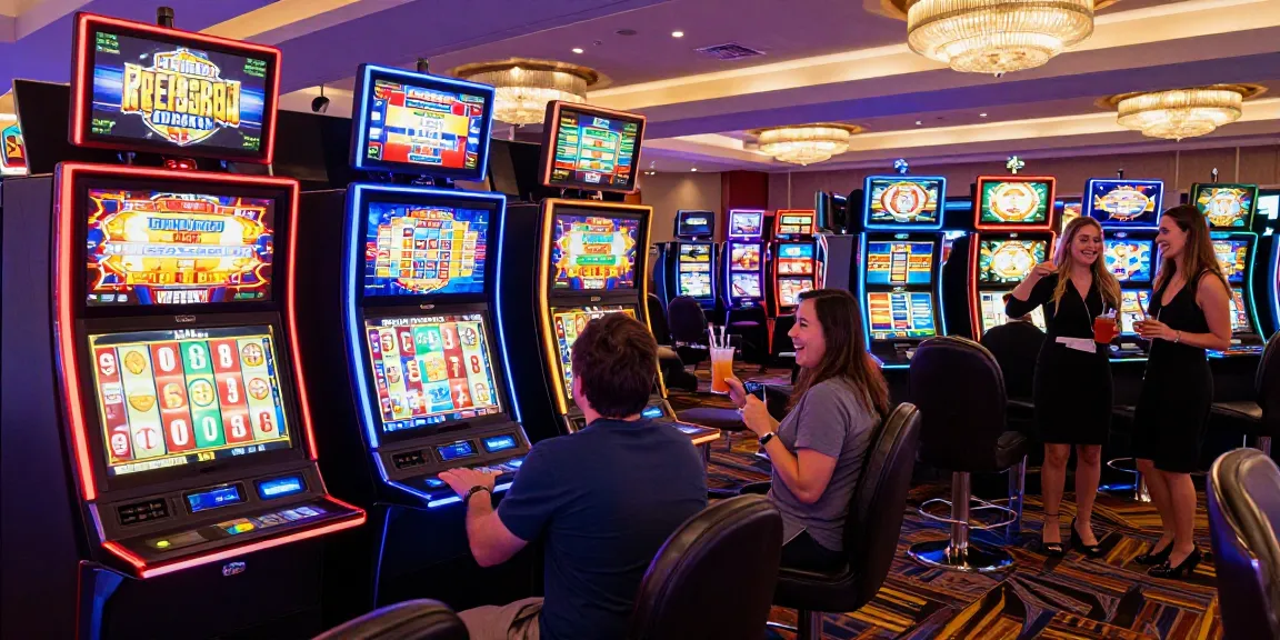 slot gacor gaming excitement in a vibrant casino with players at machines