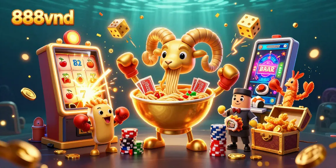 Engage in thrilling casino action with 888vnd's vibrant characters and festive game elements.