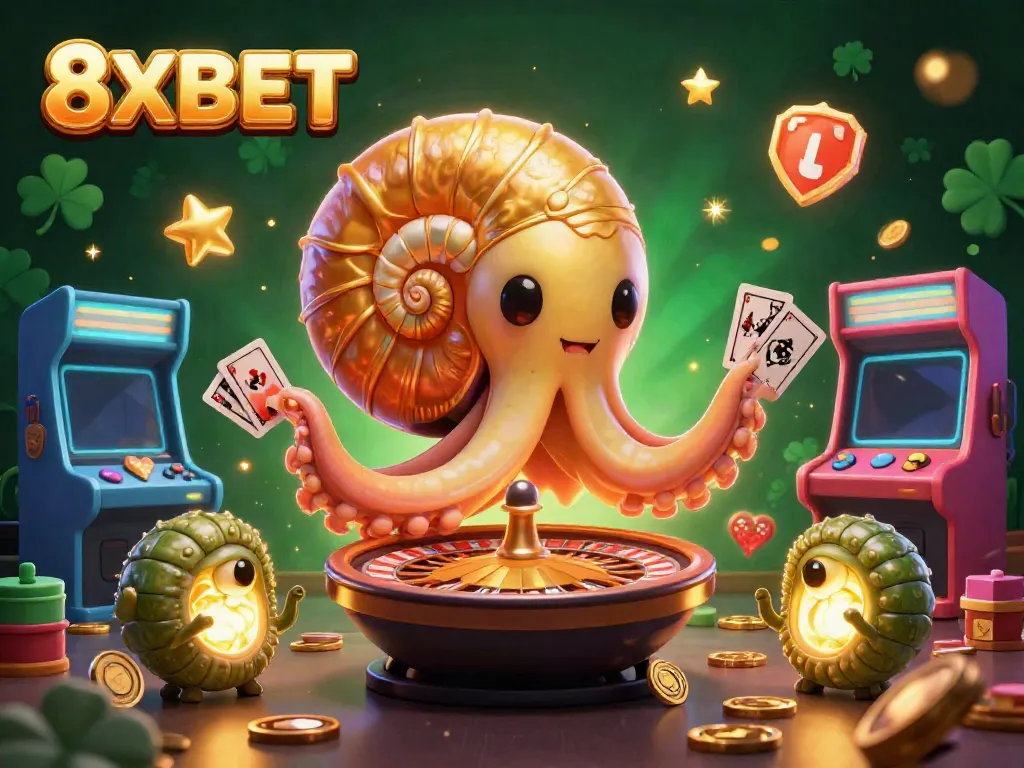 Experience fun at 8XBET with a vibrant, engaging 3D casino illustration capturing the excitement of gaming.