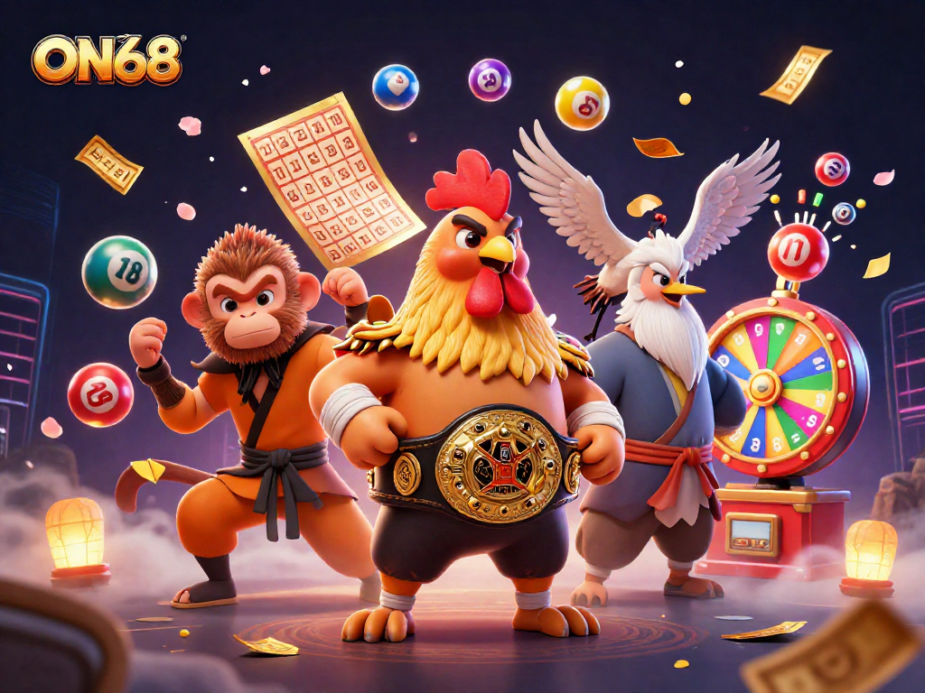 Experience thrilling gameplay with ON68 featuring dynamic lottery graphics and engaging characters.