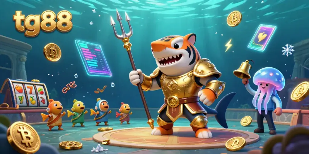 Experience thrilling casino action with tg88 featuring a shark gladiator in an underwater colosseum.