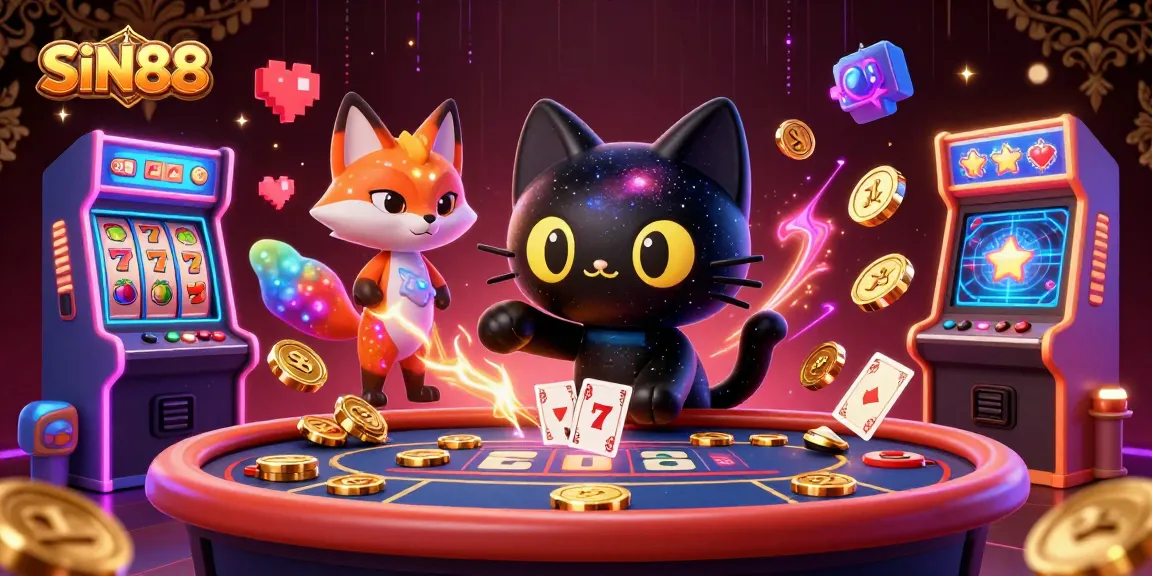 Experience thrilling gameplay with SIN88 at a cosmic casino featuring a black hole cat and vibrant games.