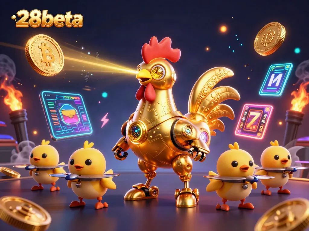 Engage with the dynamic gaming excitement at 28beta featuring vibrant slot machines and golden robots.