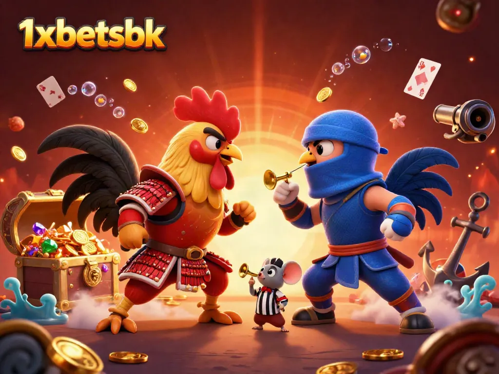 Experience exhilarating gameplay with 1xbetsbk’s thrilling casino atmosphere featuring battling roosters and treasure.