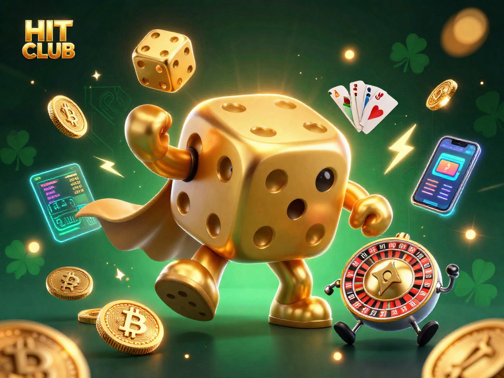 Engage in the thrilling HIT CLUB gaming experience with vibrant 3D characters and exciting casino elements.