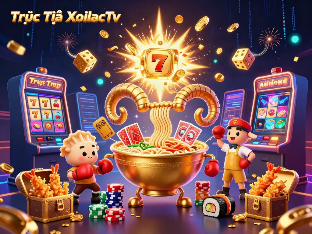 Experience thrilling action with Trực Tiếp XoilacTv as vibrant characters celebrate in a bustling casino scene.