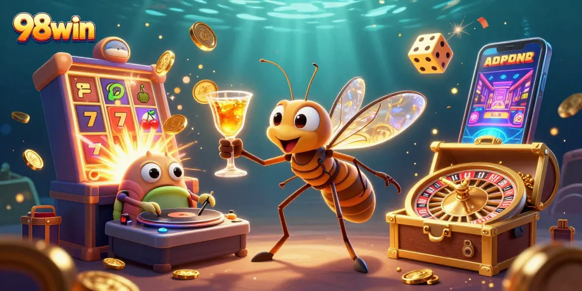 Engage with 98win’s thrilling illustration showcasing a frozen-in-amber mosquito as a casino mascot.