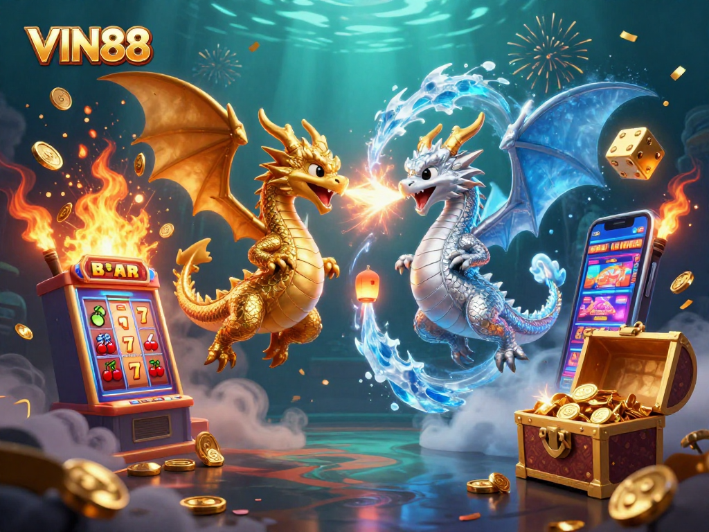 Experience thrilling wins with VIN88's vibrant casino dragons amidst a jackpot explosion.