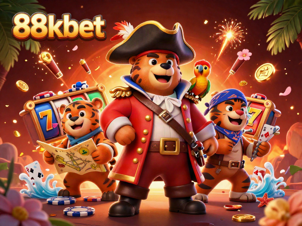 Experience thrilling gameplay with 88kbet, featuring a captivating pirate scene full of vibrant casino elements.