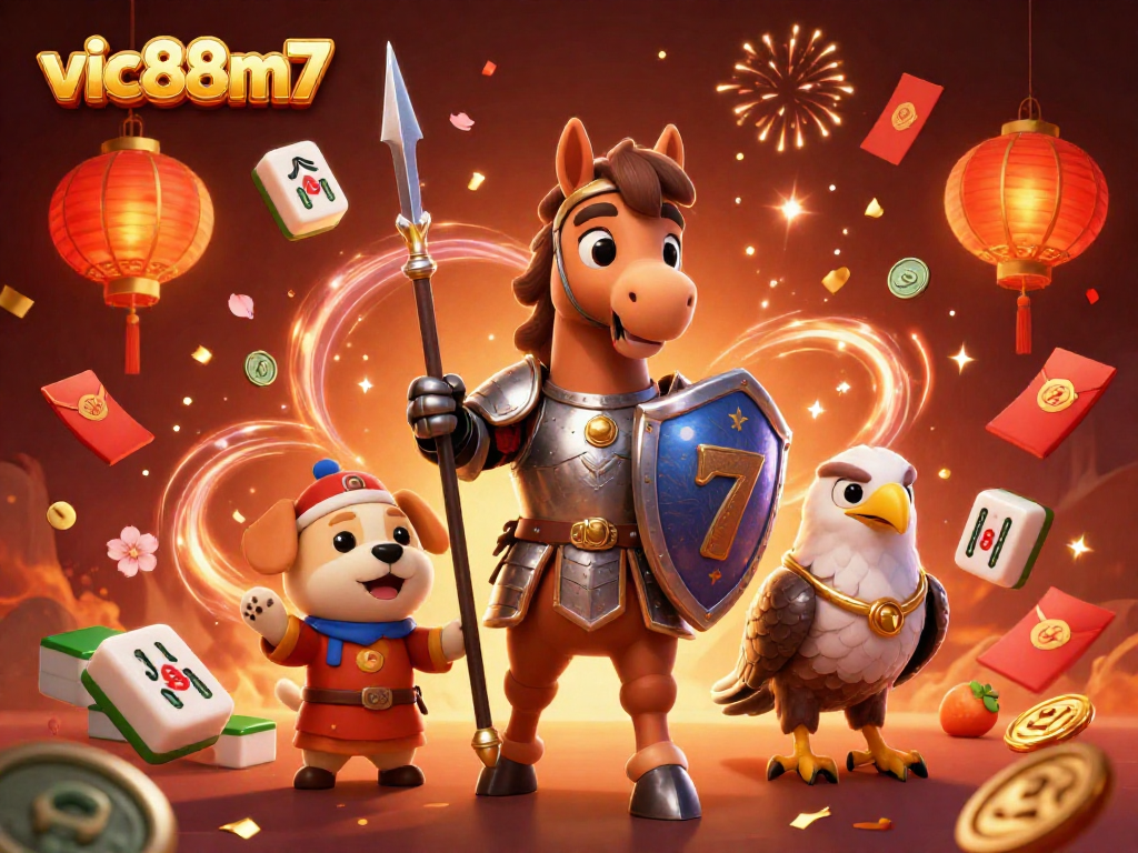 Vic88m7 showcases thrilling slot action with medieval characters in a vibrant casino scene.