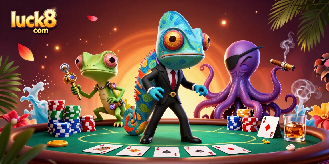 Experience thrilling play with luck8 com in this dynamic poker scene featuring a chameleon agent!