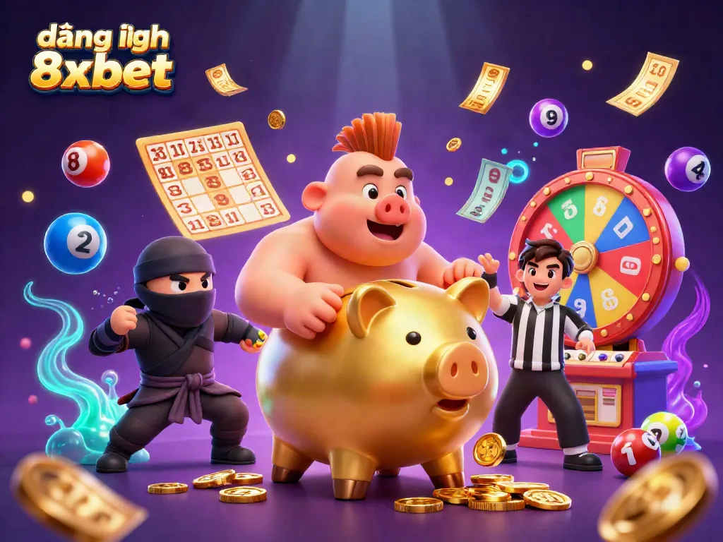 Engage with exciting slots by đăng nhập 8xbet to win big, featuring vibrant casino graphics.