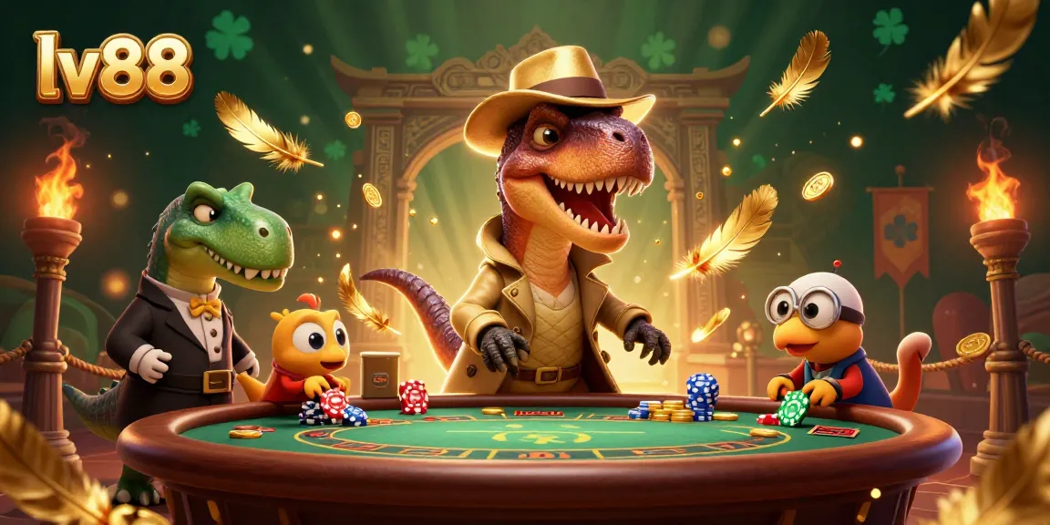 lv88 the velociraptor card counter at the blackjack table in a dynamic casino scene.