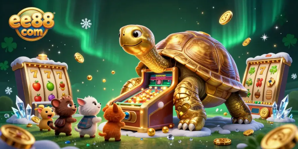 Engage with fun gameplay at ee88 com featuring a golden tortoise pinball machine and slot elements.
