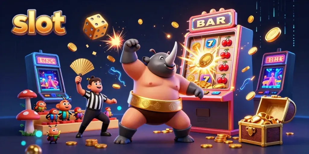 Experience exciting slot action with a dynamic sumo beetle champion and explosive casino elements.
