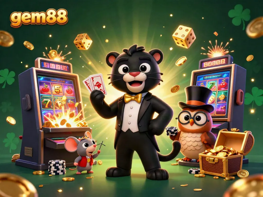 Experience the exciting thrill of gem88 with a stylish trio in a vibrant casino scene.