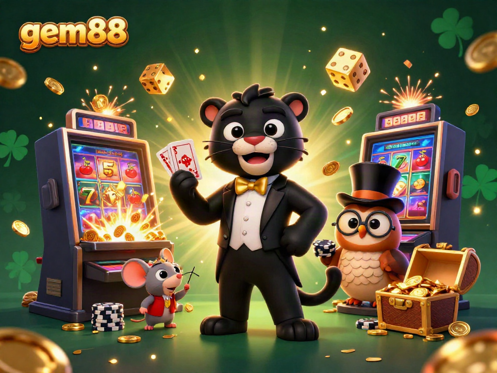 Experience the exciting thrill of gem88 with a stylish trio in a vibrant casino scene.
