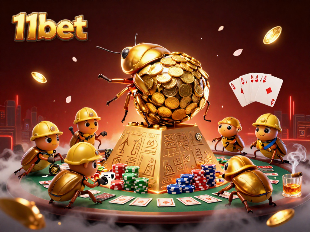 Experience the excitement of 11bet with golden coins, poker chips, and thrilling casino action.