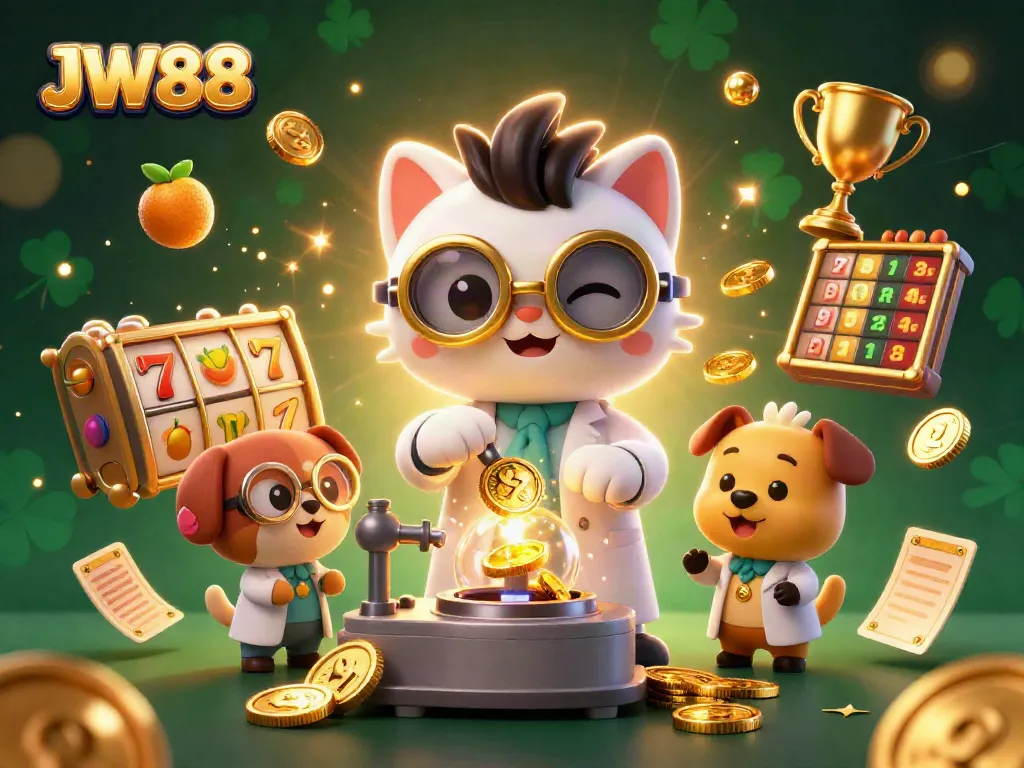 Engage in thrilling casino action at JW88 with vivid elements of slots and jackpots illustrated dynamically.